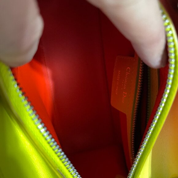 2014 CHRISTIAN DIOR BOX CALFSKIN GRADIENT MEDIUM LADY DIOR YELLOW ORANGE W/STRAP - Picture 12 of 15
